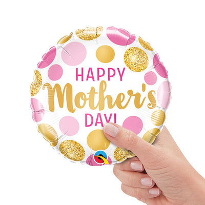 Qualatex 9 inch MINI MOTHER'S DAY PINK & GOLD DOTS (AIR-FILL ONLY) Foil Balloon 73657-Q-U