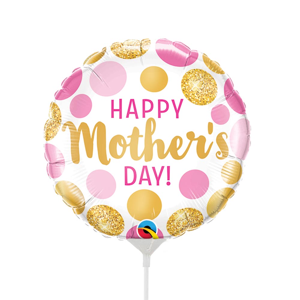 9in Qualatex Mini Mother's Day Pink & Gold Dots Balloon