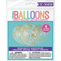 Unique 12 inch CLEAR BALLOONS WITH GOLD CONFETTI BALLOON (6 PK) Latex Balloons 56397-UN