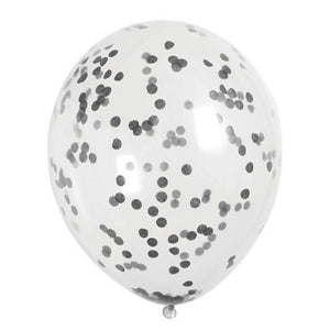 12 inch Unique Clear Balloons With Midnight Black Confetti (6 PK