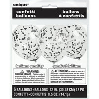 Unique 12 inch CLEAR BALLOONS WITH MIDNIGHT BLACK CONFETTI (6 PK) Latex Balloons 58109-UN