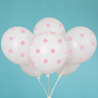 Unique 12 inch WHITE WITH PINK POLKA DOTS BALLOON (6 PK) Latex Balloons 57587-UN
