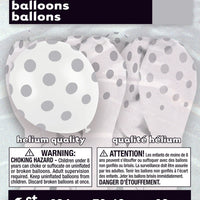 Unique 12 inch WHITE WITH SILVER POLKA DOTS BALLOON (6 PK) Latex Balloons 57589-UN