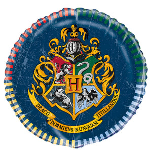 Harry Potter house color balloons and Hogwarts banner first