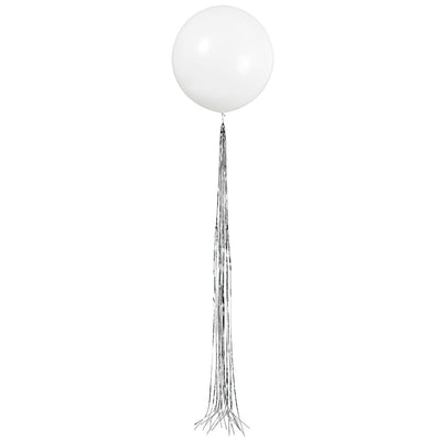 Unique 24 inch WHITE LATEX BALLOON WITH SILVER TASSEL Balloon Tassels 54610-UN