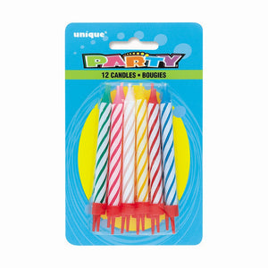 Unique SPIRAL BIRTHDAY CANDLES IN CAKE HOLDERS (12 PK) Candles 1940-UN